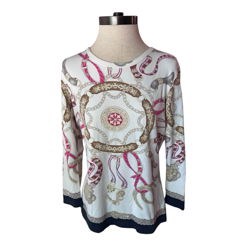 J. McLaughlin Medallion Rope Chain Graphic Long Sleeve Tee Size Medium M